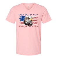 Land Of The Free Home Of The Brave Bald Eagle Us Flag V-Neck T-Shirt