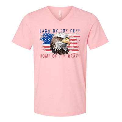 Land Of The Free Home Of The Brave Bald Eagle Us Flag V-Neck T-Shirt