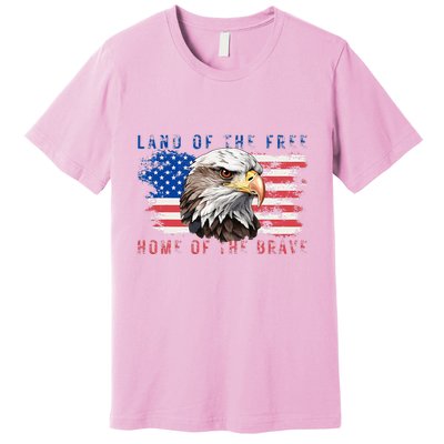 Land Of The Free Home Of The Brave Bald Eagle Us Flag Premium T-Shirt
