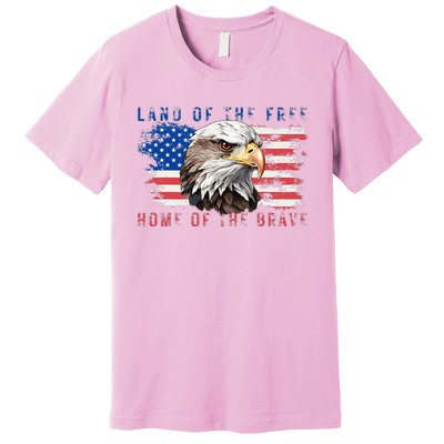 Land Of The Free Home Of The Brave Bald Eagle Us Flag Premium T-Shirt