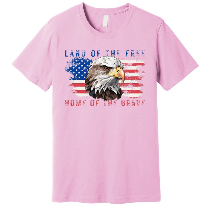 Land Of The Free Home Of The Brave Bald Eagle Us Flag Premium T-Shirt