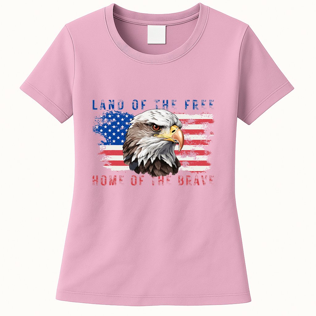 Land Of The Free Home Of The Brave Bald Eagle Us Flag Womens T-Shirt