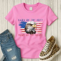 Land Of The Free Home Of The Brave Bald Eagle Us Flag Womens T-Shirt