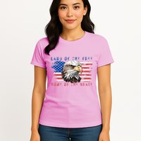 Land Of The Free Home Of The Brave Bald Eagle Us Flag Womens T-Shirt