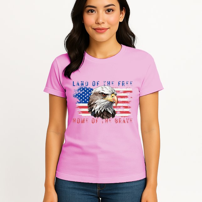 Land Of The Free Home Of The Brave Bald Eagle Us Flag Womens T-Shirt