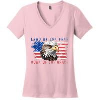 Land Of The Free Home Of The Brave Bald Eagle Us Flag Women's V-Neck T-Shirt
