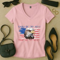Land Of The Free Home Of The Brave Bald Eagle Us Flag Women's V-Neck T-Shirt
