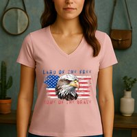 Land Of The Free Home Of The Brave Bald Eagle Us Flag Women's V-Neck T-Shirt