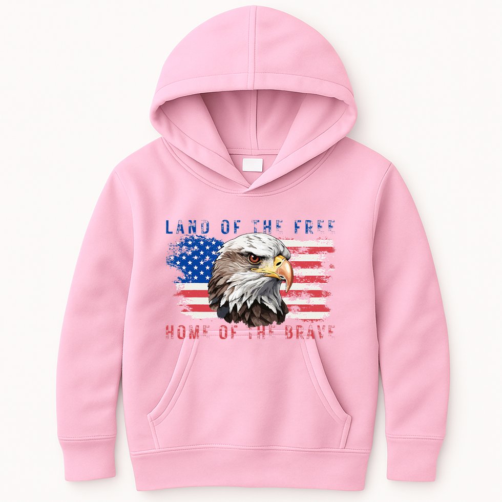 Land Of The Free Home Of The Brave Bald Eagle Us Flag Kids Hoodie