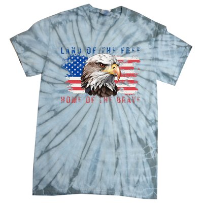 Land Of The Free Home Of The Brave Bald Eagle Us Flag Tie-Dye T-Shirt