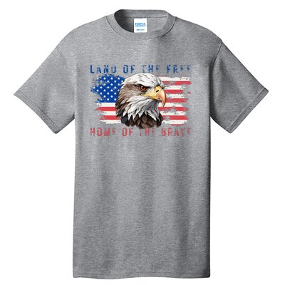 Land Of The Free Home Of The Brave Bald Eagle Us Flag Tall T-Shirt