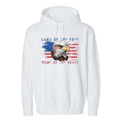 Land Of The Free Home Of The Brave Bald Eagle Us Flag Garment-Dyed Fleece Hoodie