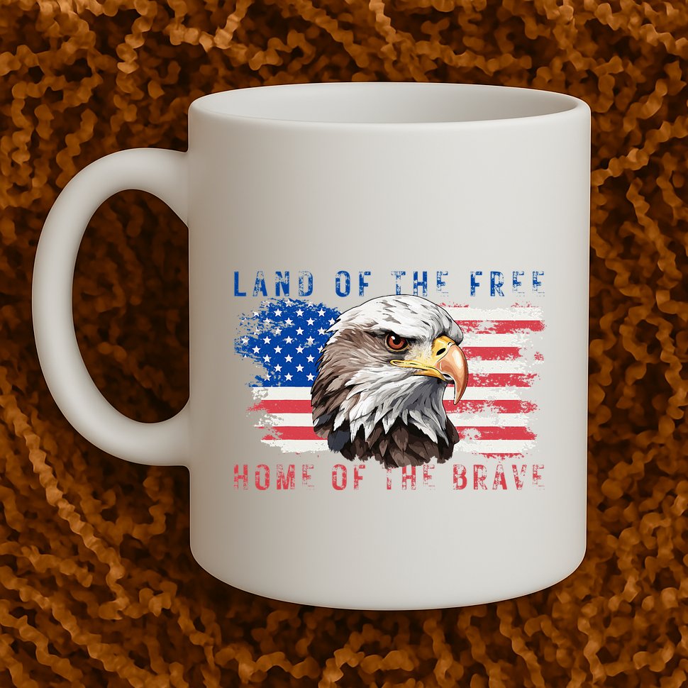 Land Of The Free Home Of The Brave Bald Eagle Us Flag Mug