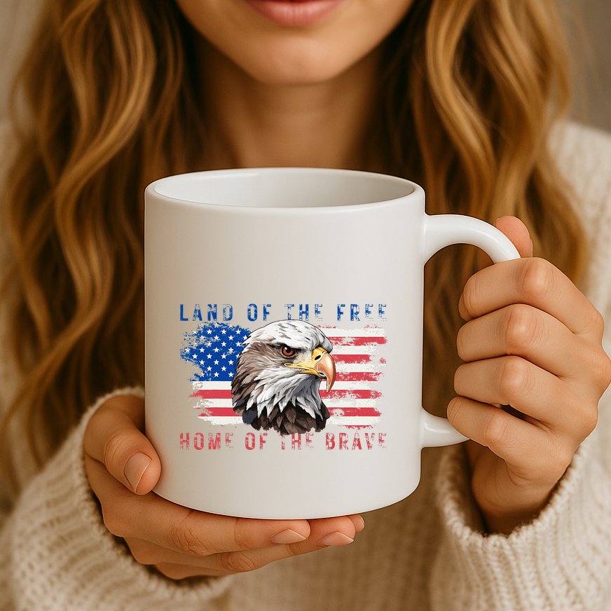 Land Of The Free Home Of The Brave Bald Eagle Us Flag Mug