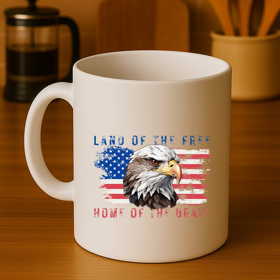 Land Of The Free Home Of The Brave Bald Eagle Us Flag Mug