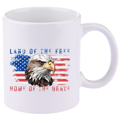 Land Of The Free Home Of The Brave Bald Eagle Us Flag 11oz C Handle Ceramic Mug