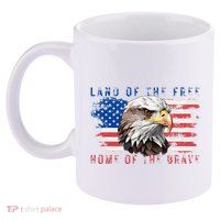 Land Of The Free Home Of The Brave Bald Eagle Us Flag 11oz C Handle Ceramic Mug