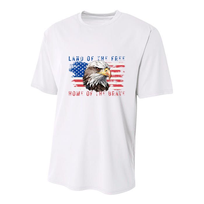 Land Of The Free Home Of The Brave Bald Eagle Us Flag Youth Performance Sprint T-Shirt