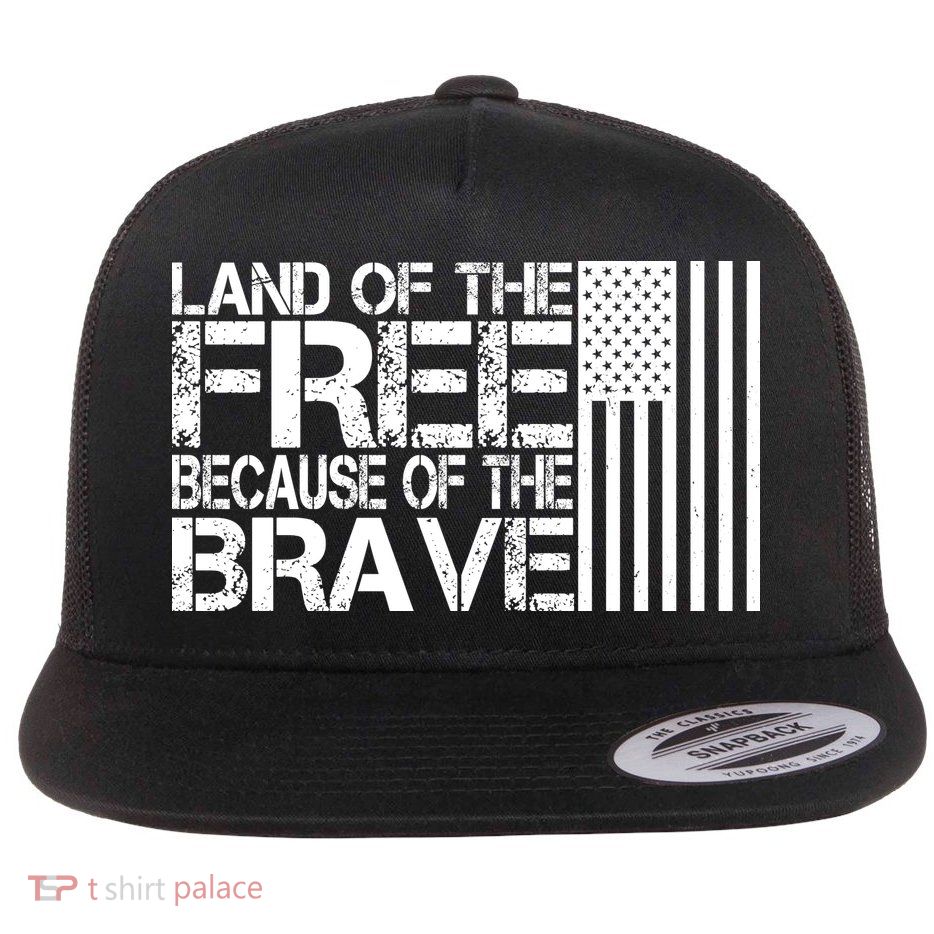Land Of The Free Because Of The Brave Vintage Usa Flag Flatbill Hat