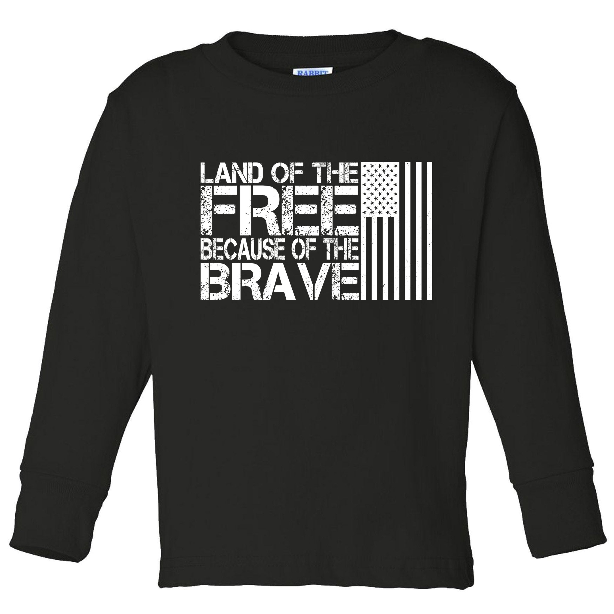 Land Of The Free Because Of The Brave Vintage Usa Flag Toddler Long Sleeve Shirt