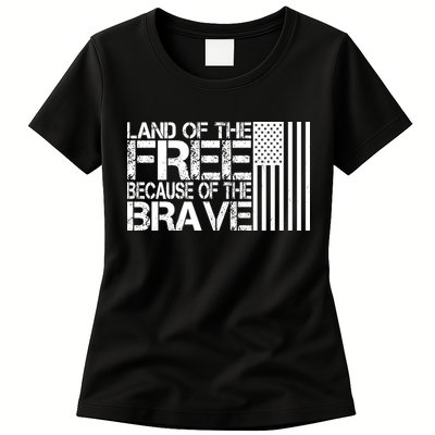 Land Of The Free Because Of The Brave Vintage Usa Flag Womens T-Shirt