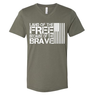 Land Of The Free Because Of The Brave Vintage Usa Flag V-Neck T-Shirt