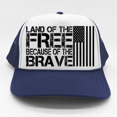 Land Of The Free Because Of The Brave Vintage Usa Flag Trucker Hat