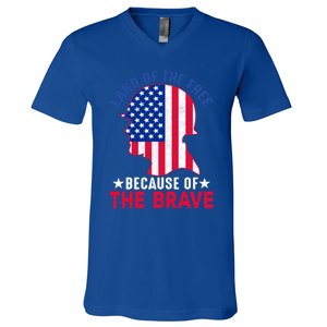 Land Of The Free Because Of The Brave Patriotic Gift Cute Gift V-Neck T-Shirt