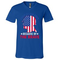 Land Of The Free Because Of The Brave Patriotic Gift Cute Gift V-Neck T-Shirt