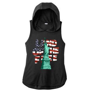 Land Of The Free Statue Of Liberty Ladies PosiCharge Tri-Blend Wicking Draft Hoodie Tank