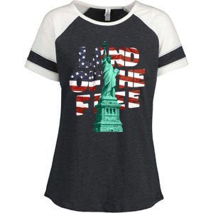 Land Of The Free Statue Of Liberty Enza Ladies Jersey Colorblock Tee