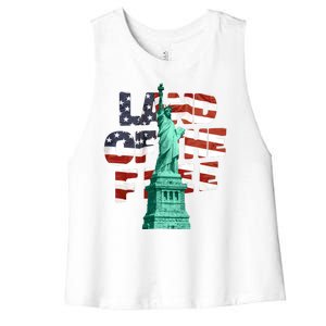 Land Of The Free Statue Of Liberty Women's Racerback Cropped Tank