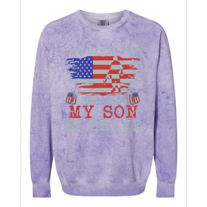 Land Of The Free Because My Son Is Brave Gift Military Son Cute Gift Colorblast Crewneck Sweatshirt