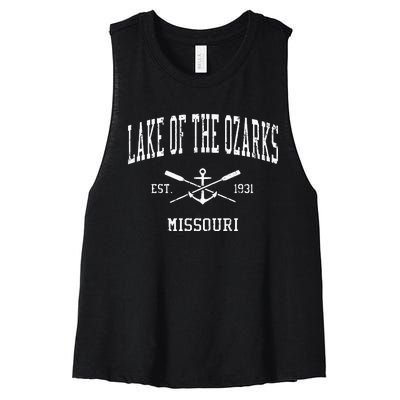 Lake Of The Ozarks Mo Vintage Crossed Oars & Boat Anchor Spo Women's Racerback Cropped Tank