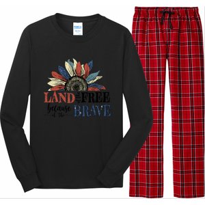 Land Of The Free Because Of The Brave Sunflower 4th Of July Gift Long Sleeve Pajama Set