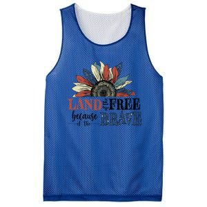 Land Of The Free Because Of The Brave Sunflower 4th Of July Gift Mesh Reversible Basketball Jersey Tank