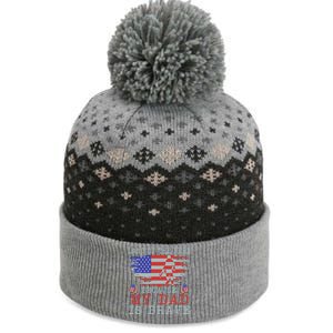 Land Of The Free Because My Dad Is Brave Funny Gift Military Dad Gift The Baniff Cuffed Pom Beanie