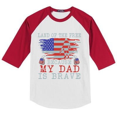 Land Of The Free Because My Dad Is Brave Funny Gift Military Dad Gift Kids Colorblock Raglan Jersey