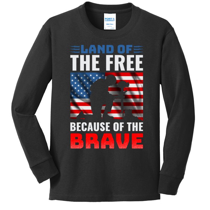 LAND OF THE FREE BECAUSE OF THE BRAVE Kids Long Sleeve Shirt