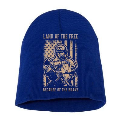 Land Of The Free Because Of The Brave Gift Short Acrylic Beanie