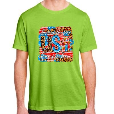 Land Of The Free Because Of The Brave 4th Of July Leopard Gift Adult ChromaSoft Performance T-Shirt