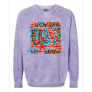 Land Of The Free Because Of The Brave 4th Of July Leopard Gift Colorblast Crewneck Sweatshirt