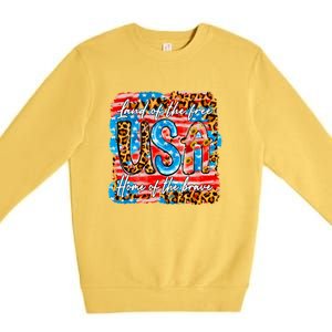 Land Of The Free Because Of The Brave 4th Of July Leopard Gift Premium Crewneck Sweatshirt