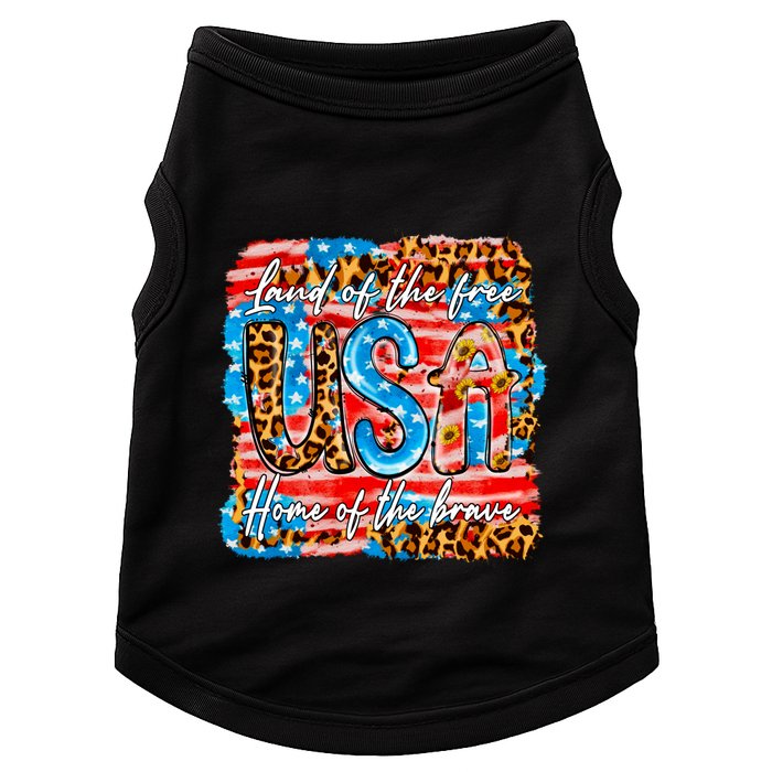Land Of The Free Because Of The Brave 4th Of July Leopard Gift Doggie Tank