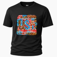Land Of The Free Because Of The Brave 4th Of July Leopard Gift Cooling Performance Crew T-Shirt