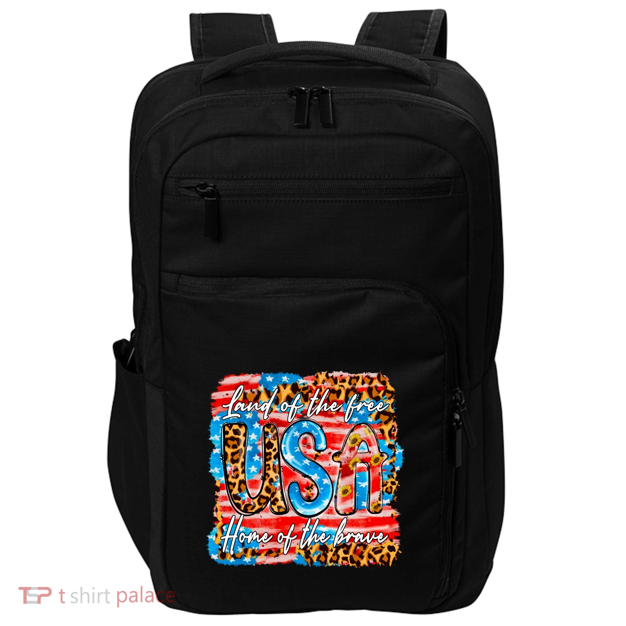 Land Of The Free Because Of The Brave 4th Of July Leopard Gift Impact Tech Backpack