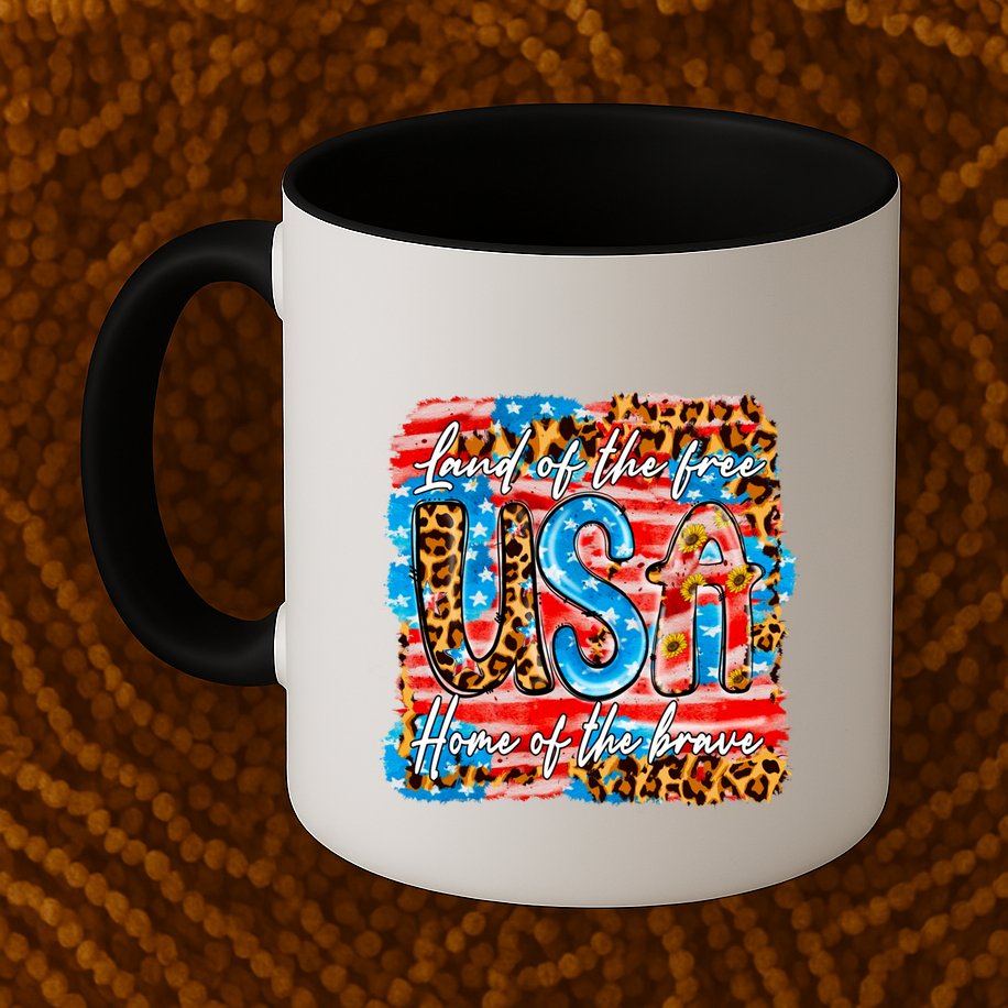 Land Of The Free Because Of The Brave 4th Of July Leopard Gift Mug