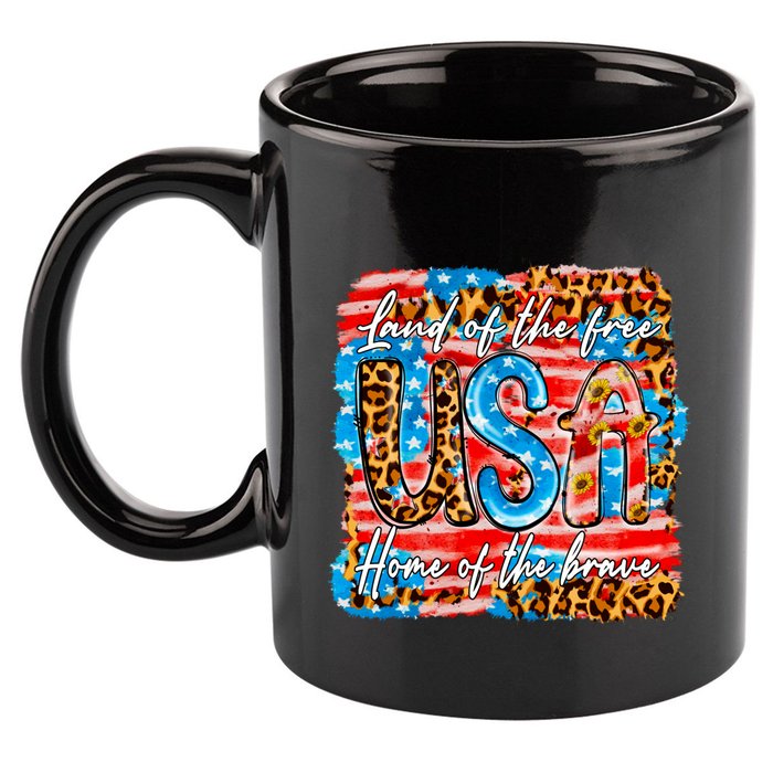 Land Of The Free Because Of The Brave 4th Of July Leopard Gift 11oz C Handle Ceramic Mug