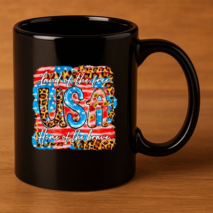 Land Of The Free Because Of The Brave 4th Of July Leopard Gift 11oz C Handle Ceramic Mug