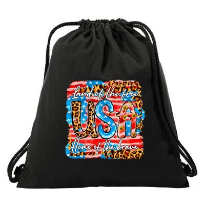 Land Of The Free Because Of The Brave 4th Of July Leopard Gift Drawstring Bag